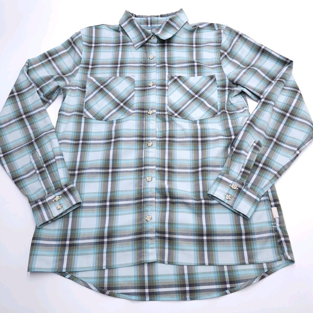 Mountain Hardwear Womens Flannel Shirt Small Green Plaid Button Up Long Sleeve